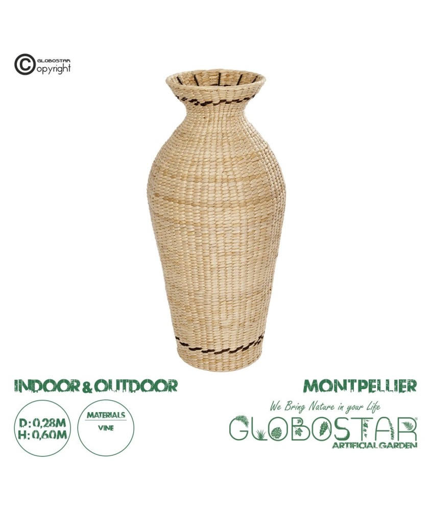 GloboStar® Artificial Garden MONTPELLIER 21237 Διακοσμητικό Πλεκτό Καλάθι - Κασπώ Γλάστρα - Flower Pot Μπεζ με Καφέ Π28 x M28 x Υ60cm
